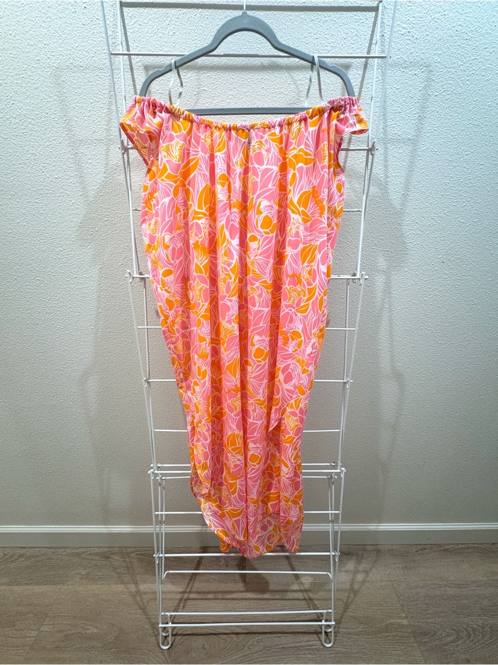 Manuhealii Pink & Orange Off-Shoulder Maxi Dress